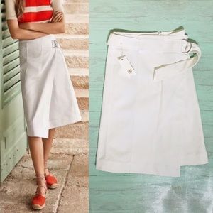 Tory Burch White Denim Faux Wrap Skirt Size 10